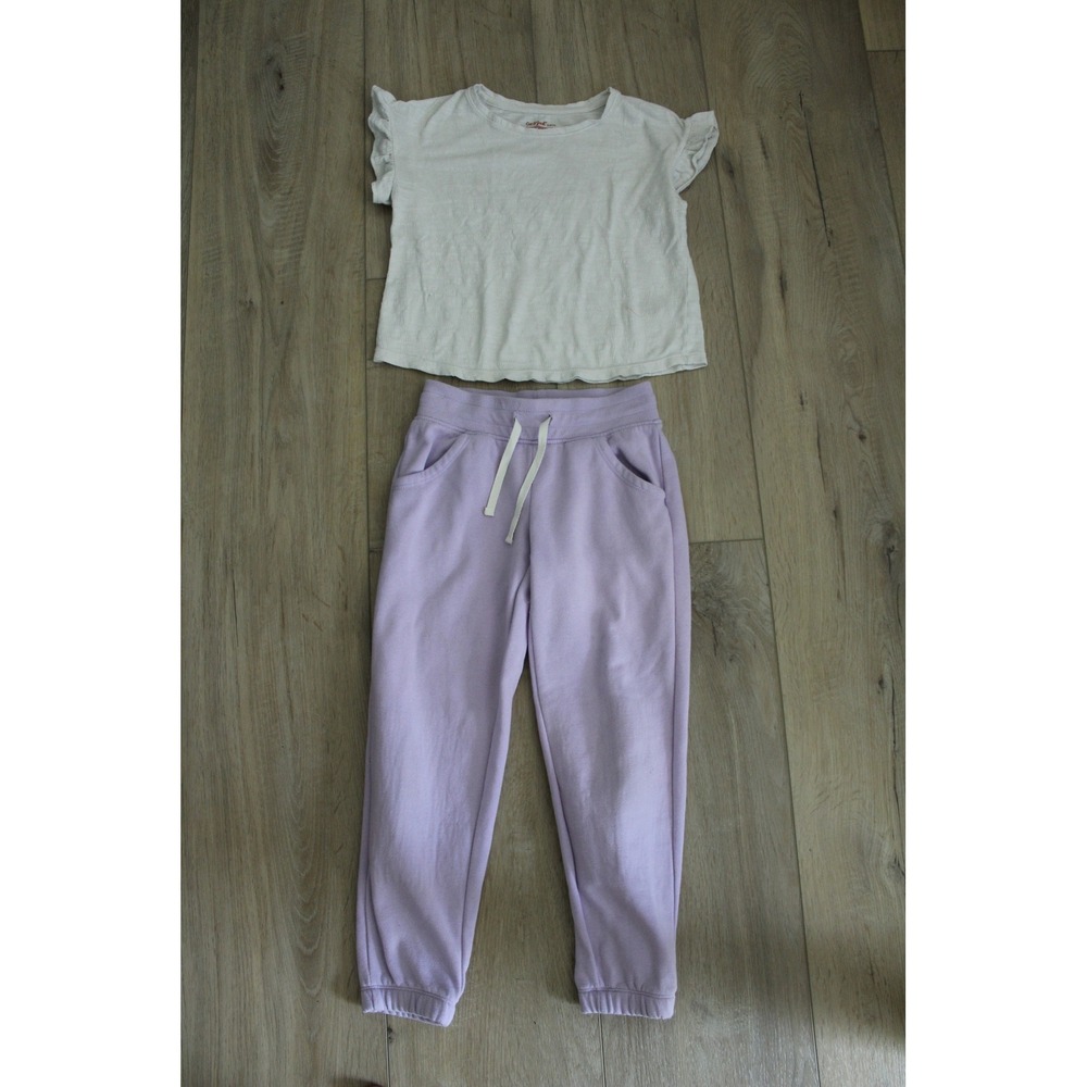 Cat‎ & Jack Girls 2pc Set Gray Ruffle Top Lavender Jogger Pants Size S 6/7